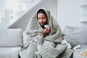 Man sick with COVID.